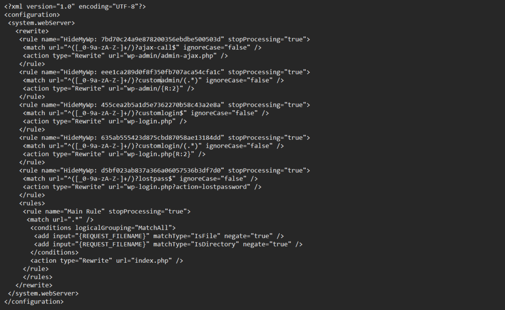 web.config file rules