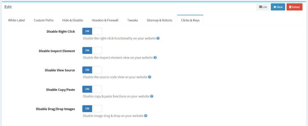 Whitelabel clicks and keys