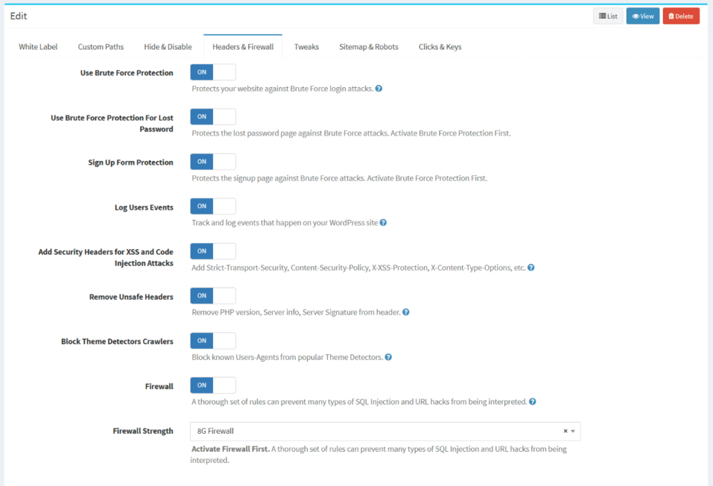 Whitelabel headers and firewall