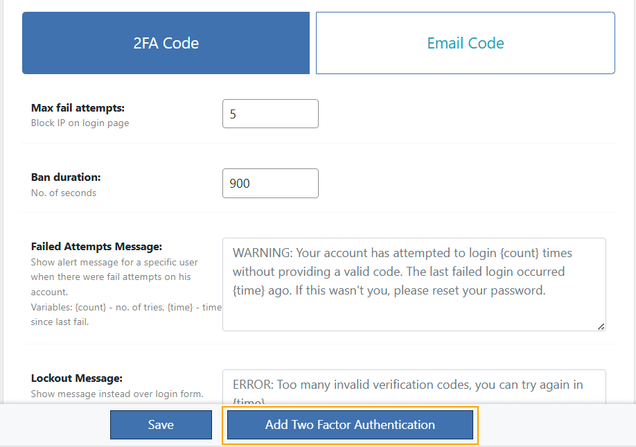 Setup 2FA Code on User Account