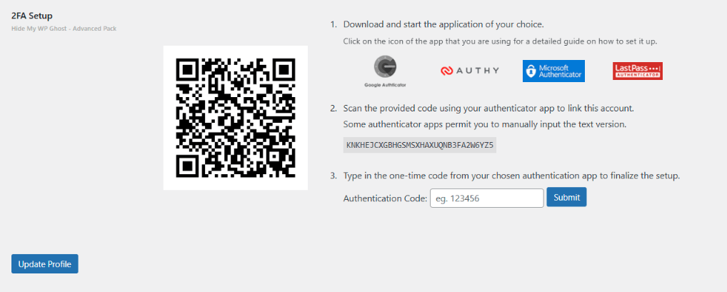 Configure 2FA scanning a QR code