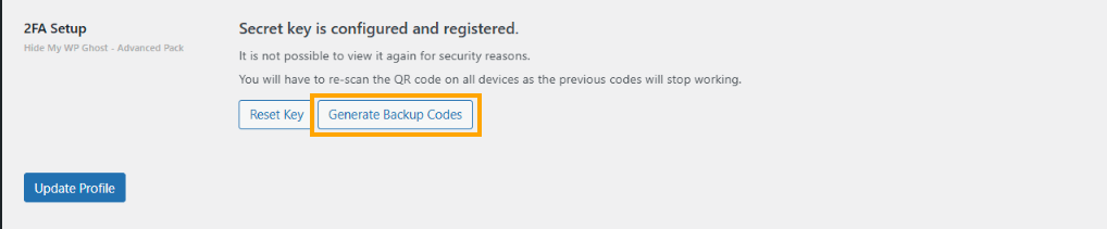 Authentication Backup Codes