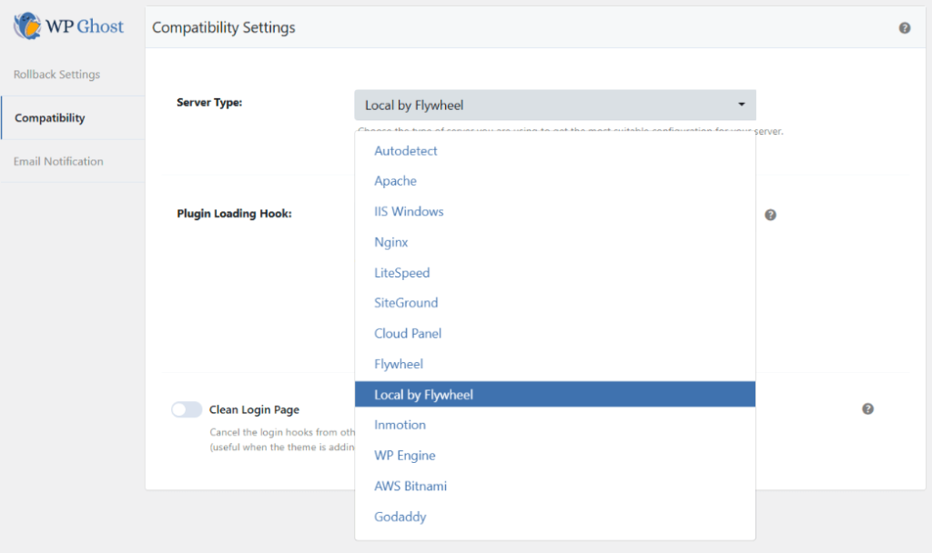 wp ghost server type local by flywheel