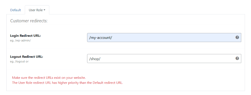 Login Redirect URL & Logout Redirect URL