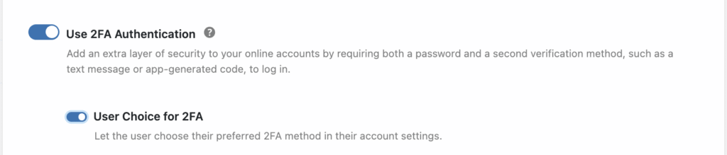 WP Ghost 2FA method selection with User Choice option