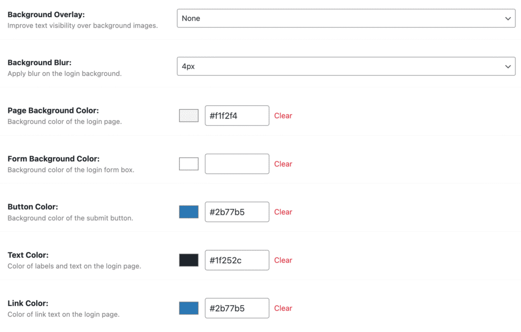 WP Ghost login page form colors and UI customization options