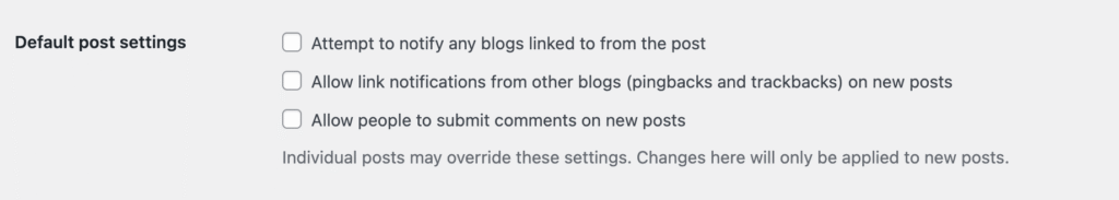 Uncheck Allow link notifications from other blogs (pingbacks and trackbacks) on new articles.